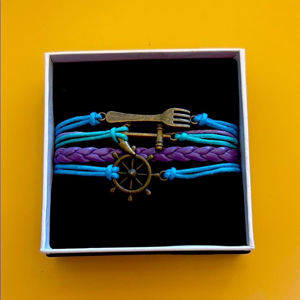 Ashley Bridget New Nautical Charm Bracelet with Blue and Purple Bands